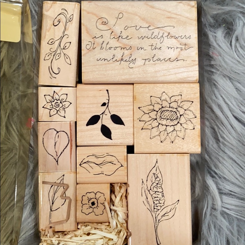 EUC rubber stamp set of 10 love & wildflowers